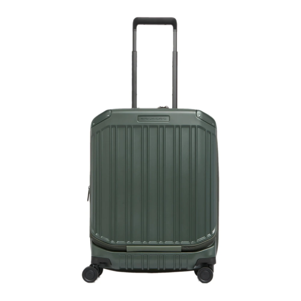 Piquadro Unisex Grön Resväskor One Size, Bomull, Kabinväska För Laptop Med Dubbelöppning