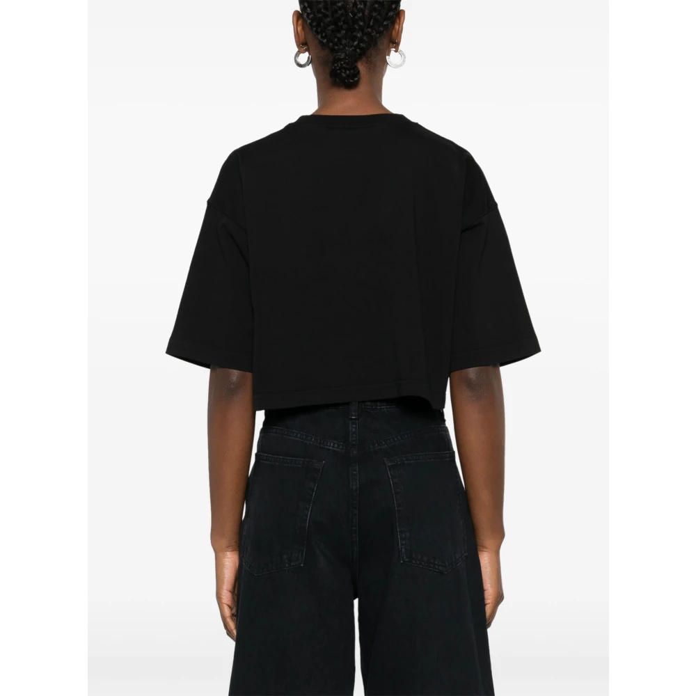 Aspesi Logo Print Cropped T-Shirt Black Dames