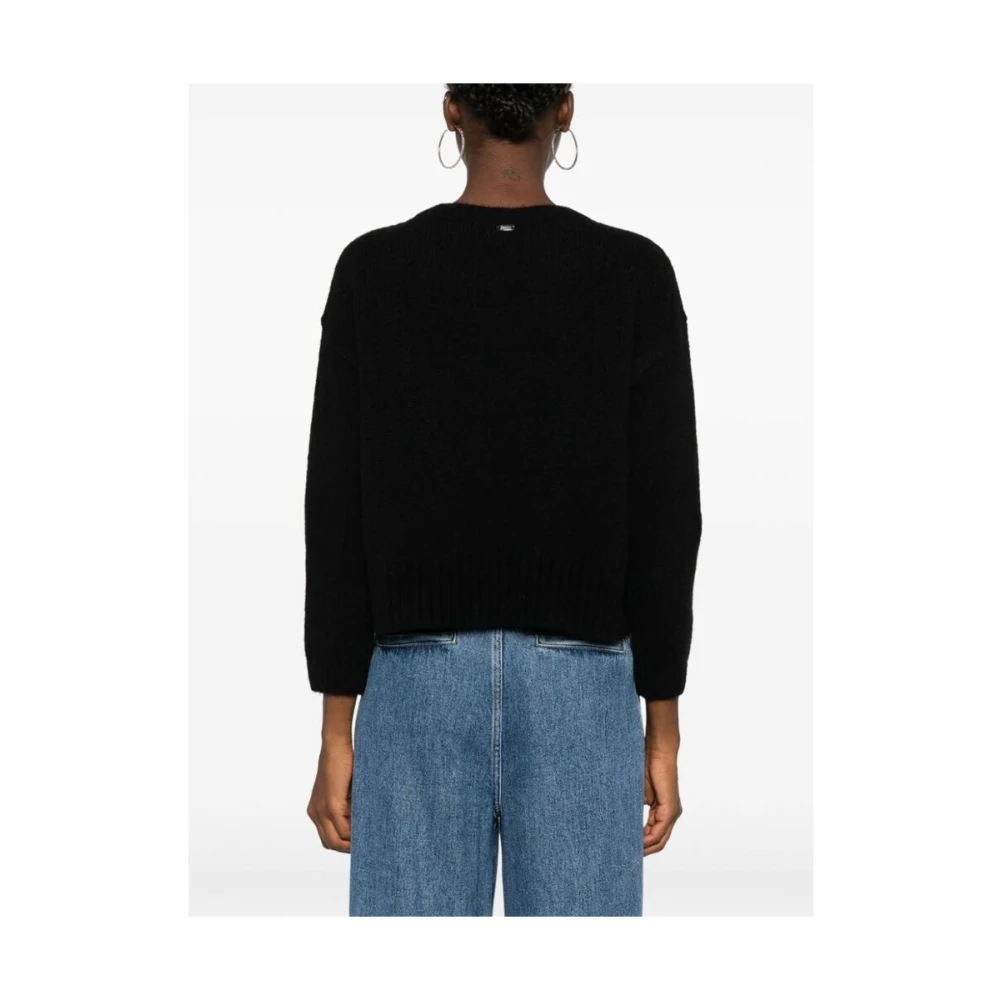 Herno Zwarte Alpaca Wolmix Gebreide Trui Black Dames
