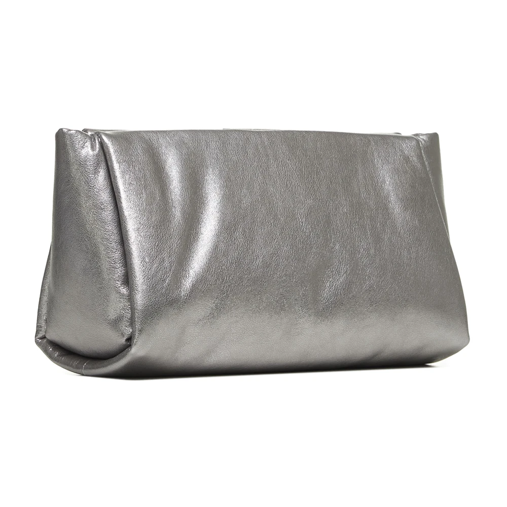 BRUNELLO CUCINELLI Glinsterende Zilveren Leren Clutch Tas Gray Dames