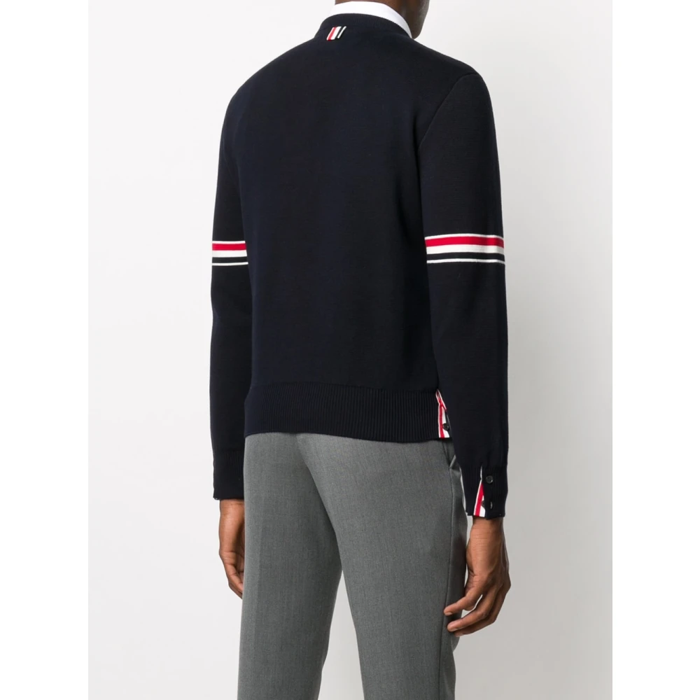 Thom Browne Blauwe Katoenen Gebreide Trui met Tricolor Detail Blue Heren