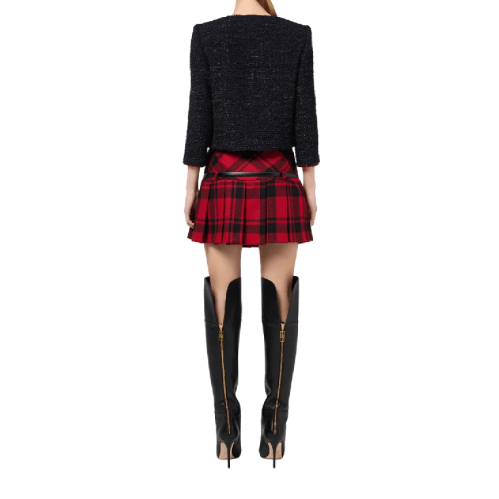 Elisabetta Franchi Rood en zwart tweed cropped jasje Black Dames