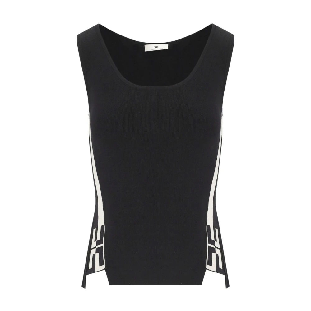 Elisabetta Franchi Zwarte Gebreide Logo Band Top Black Dames