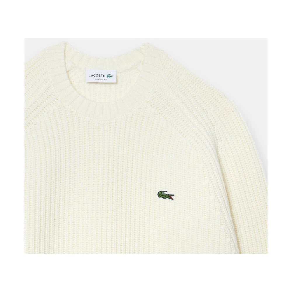 Lacoste Dikke Wol Ronde Hals Trui White Heren