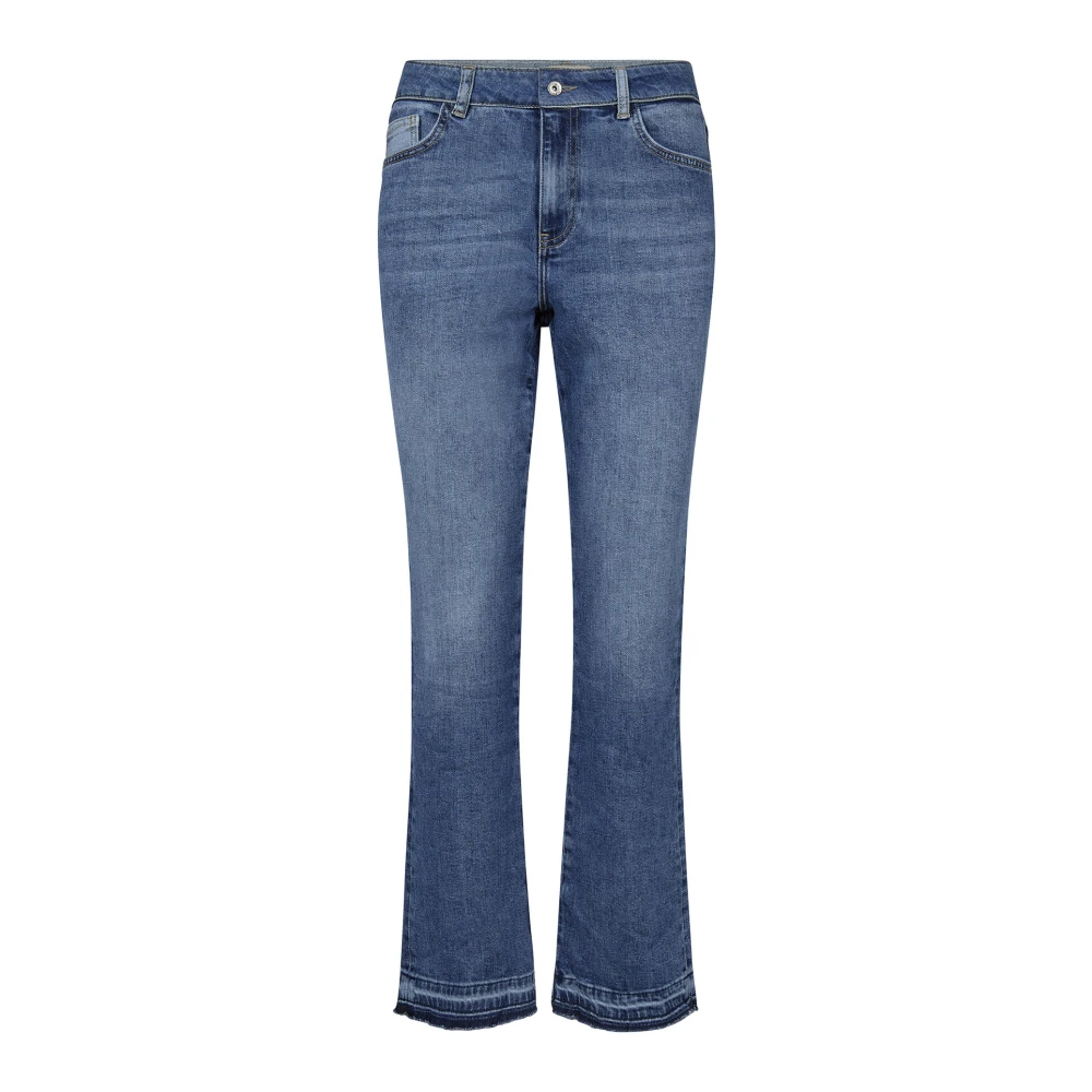 Mos Mosh Blue Bootcut Jeans, Female, W29, Flared High-Waisted Jeans With Raw Edge