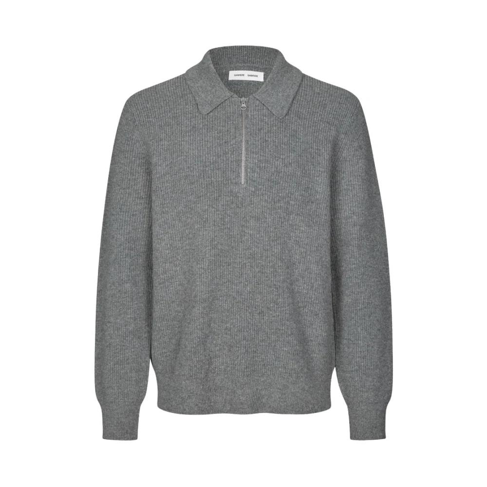 Samsøe Lichtgrijze Merino wollen polo trui Gray Heren