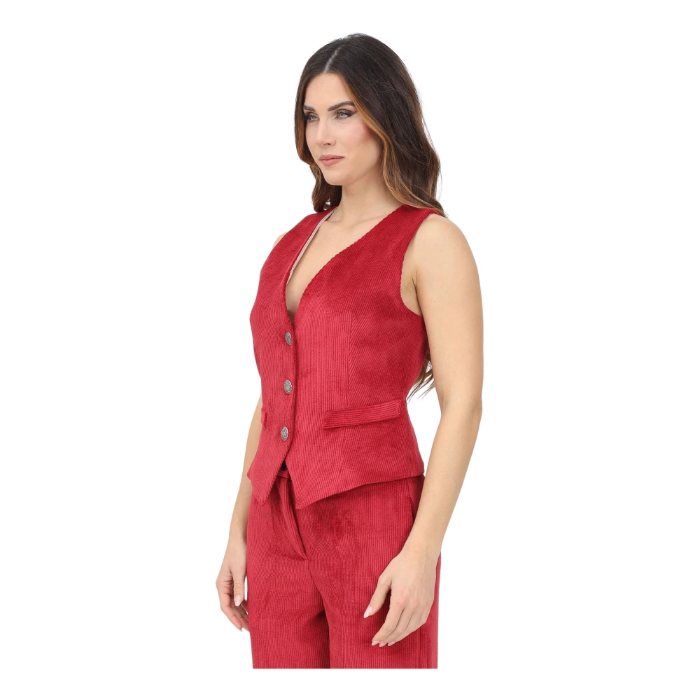 ViCOLO Bordeaux Fluweel Geribbelde Jas Red Dames