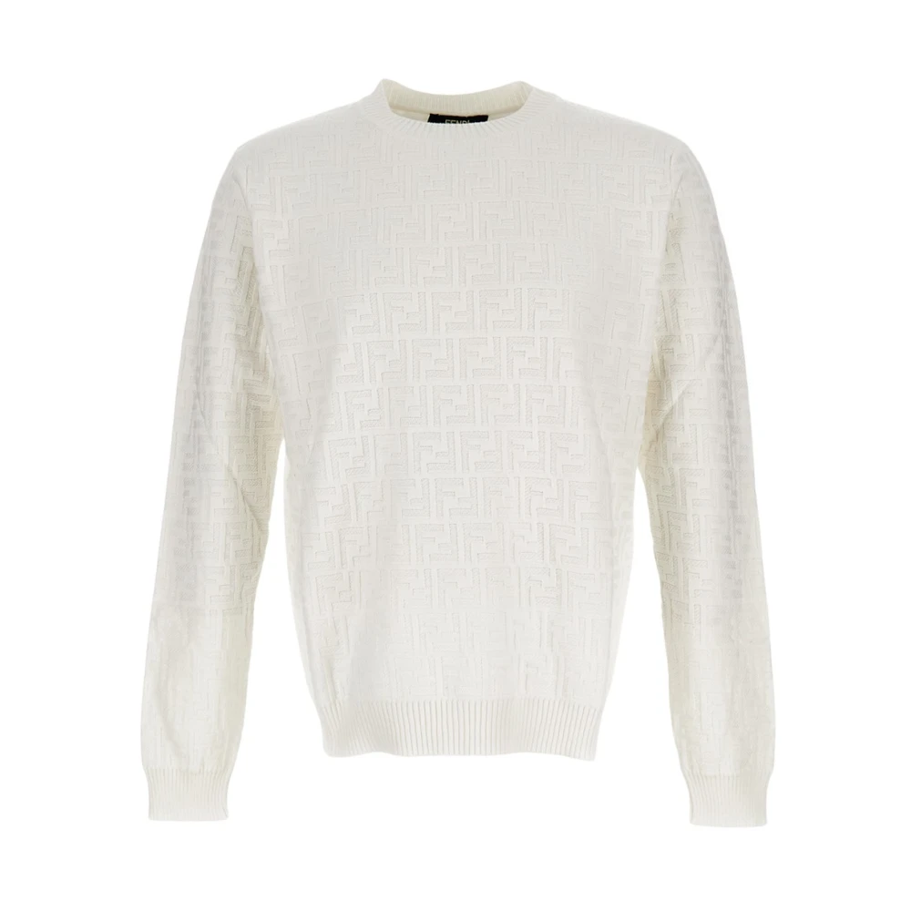 Fendi Men's White Round-Neck Knitwear, 2XL, Crew-Neck Pullover