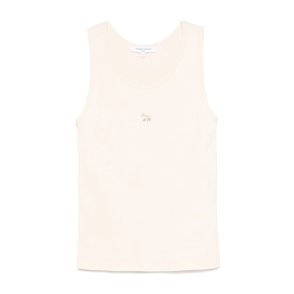 Maison Kitsuné Mouwloze top met scoop hals in ivoor Beige Dames