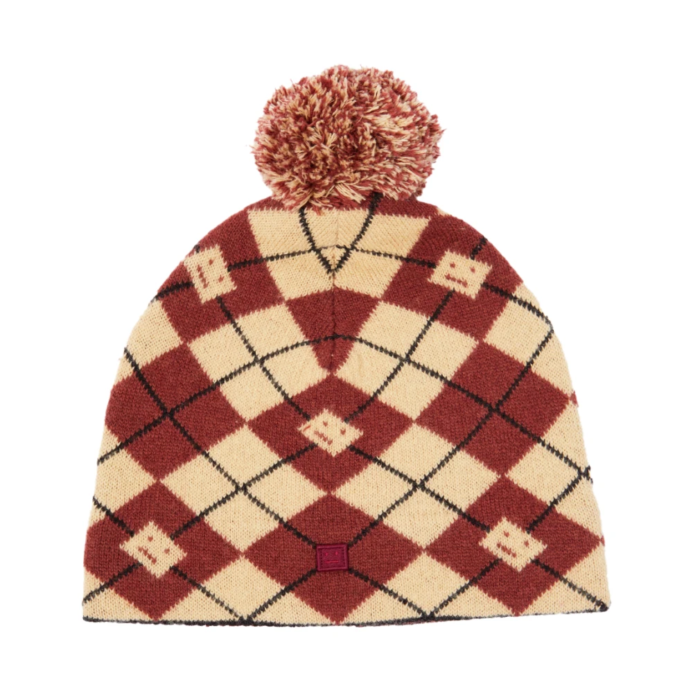 Acne Studios Argyle Face Beanie Hoed Rood Beige Multicolor Heren