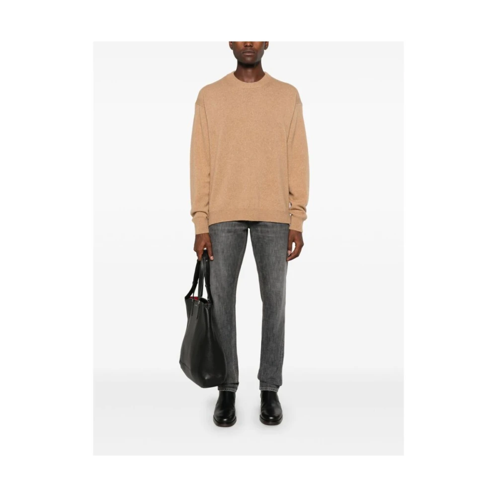 Roberto Collina Kameelbruine Gebreide Crew Neck Sweater Beige Heren