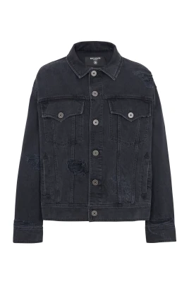 Denimjacka med sliten effekt