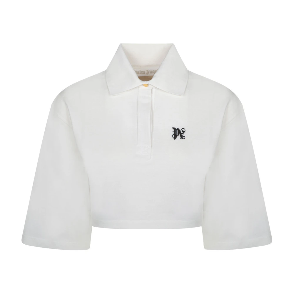 Palm Angels Women's White Polo Shirts,, Cropped Polo Shirt Small