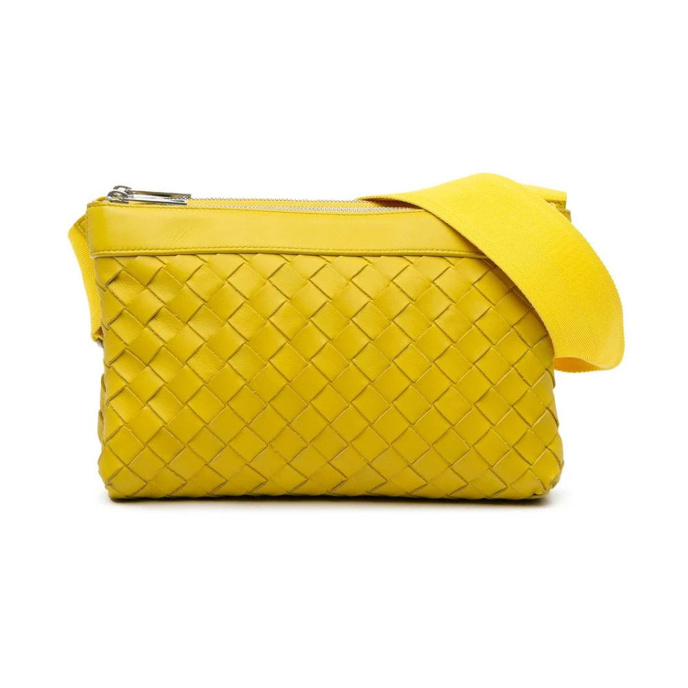 Bottega Veneta Vintage Women's Yellow Pre-Owned Woven Leather Crossbody Bag