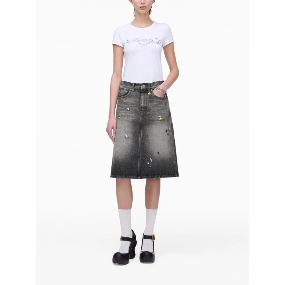 Marc Jacobs Denim A-lijn Rok met Kristallen Gray Dames