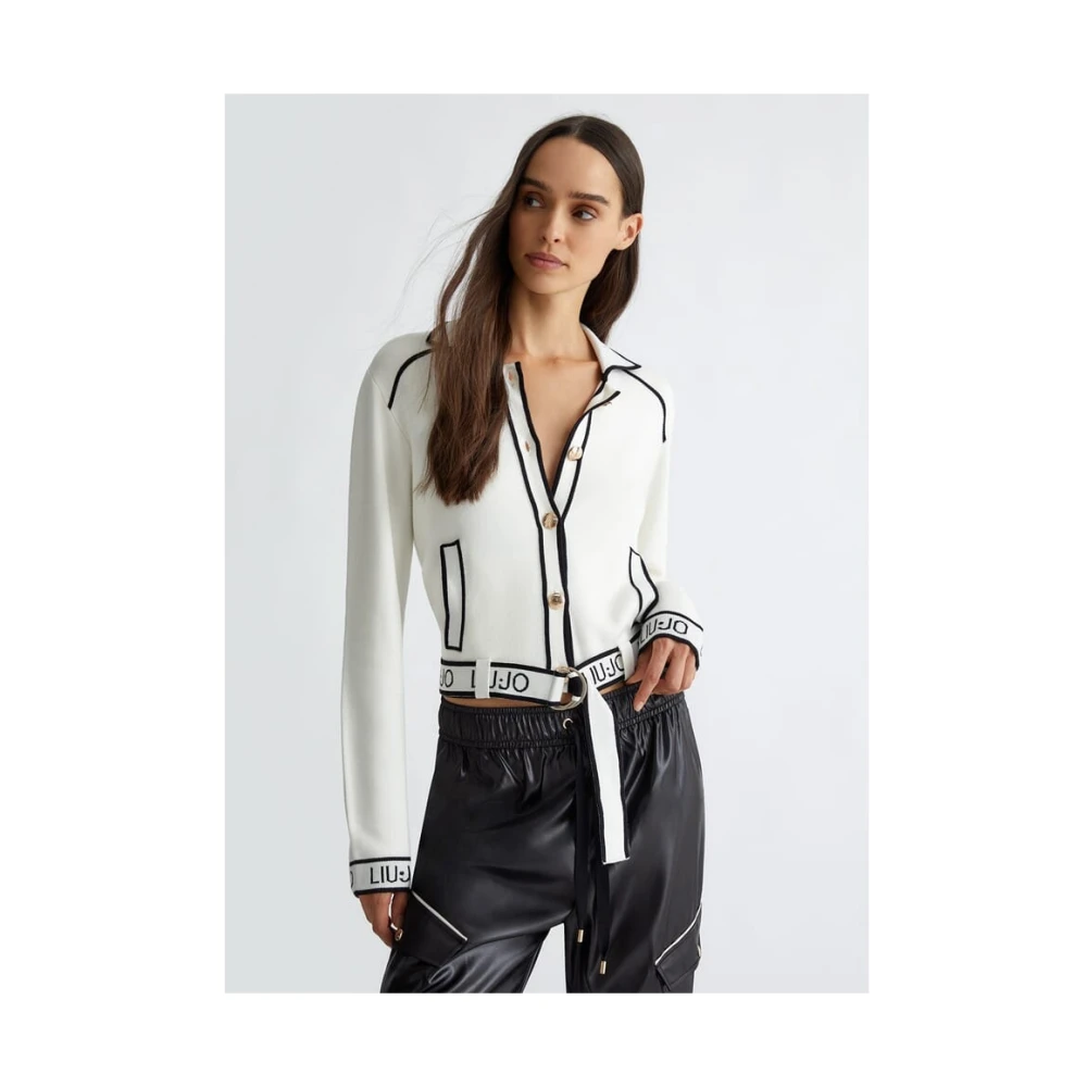 Liu Jo Gebreide cardigan van zijdeblend met jacquardmanchetten White Dames