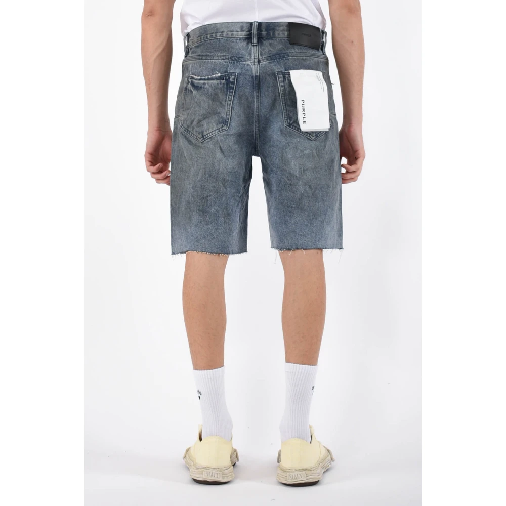 Purple Brand Denim Bermuda Shorts Raffel Effect Blue Heren