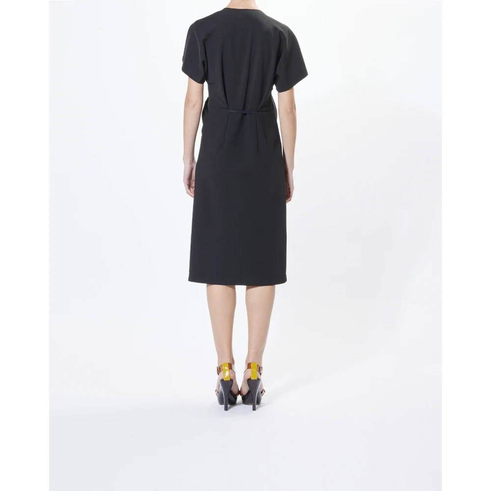 Moschino Zwarte Jurk met Halve Mouwen en V-Hals Black Dames