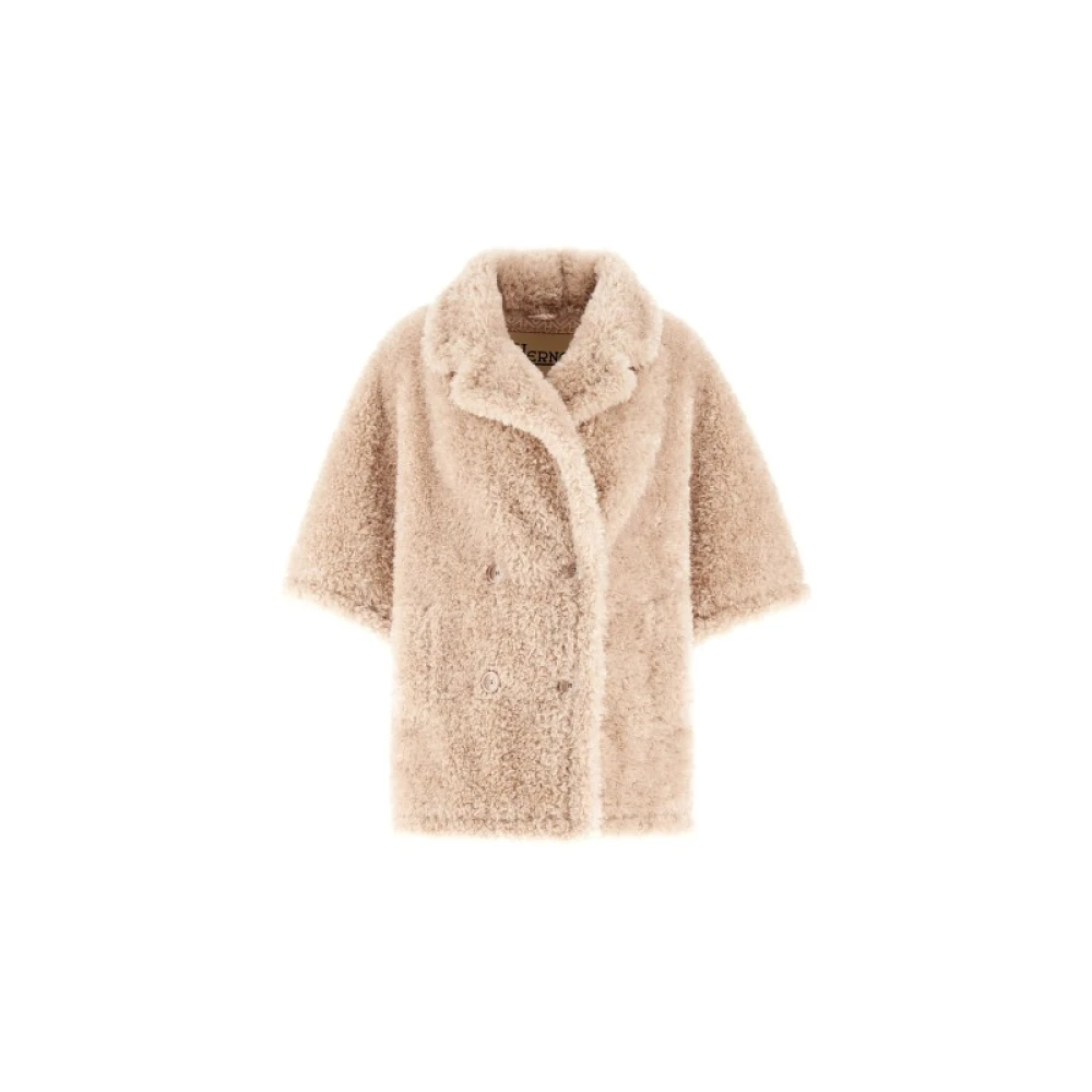 Herno Imitatiebont Dubbelbreasted Jas met Zakken Beige Dames