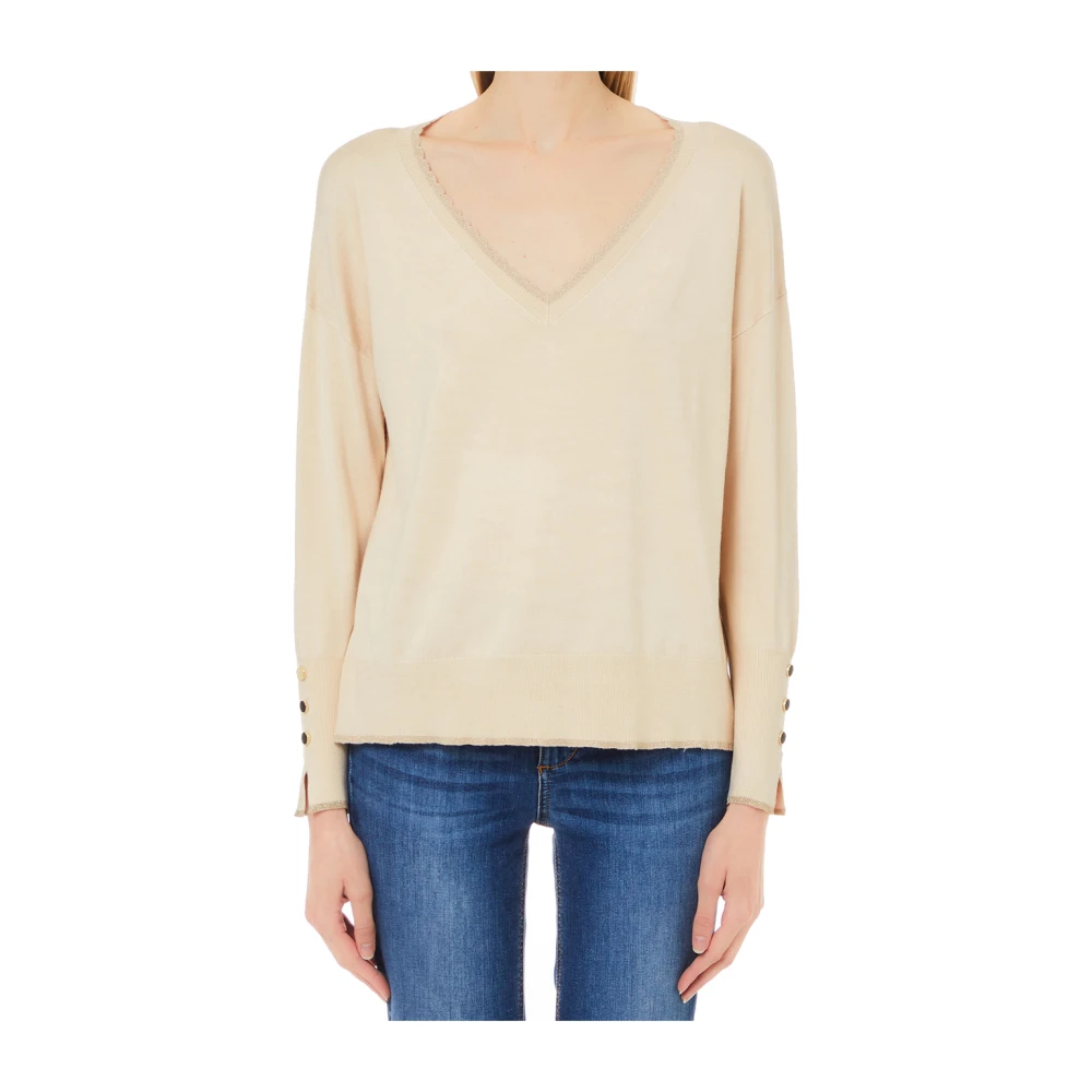 Liu Jo Ivory V-Neck Sweater Beige Dames