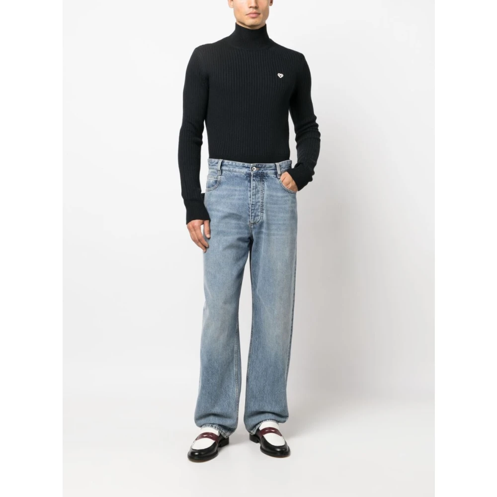 Casablanca Zwarte Ribgebreide Coltrui met Hoge Kraag Black Dames