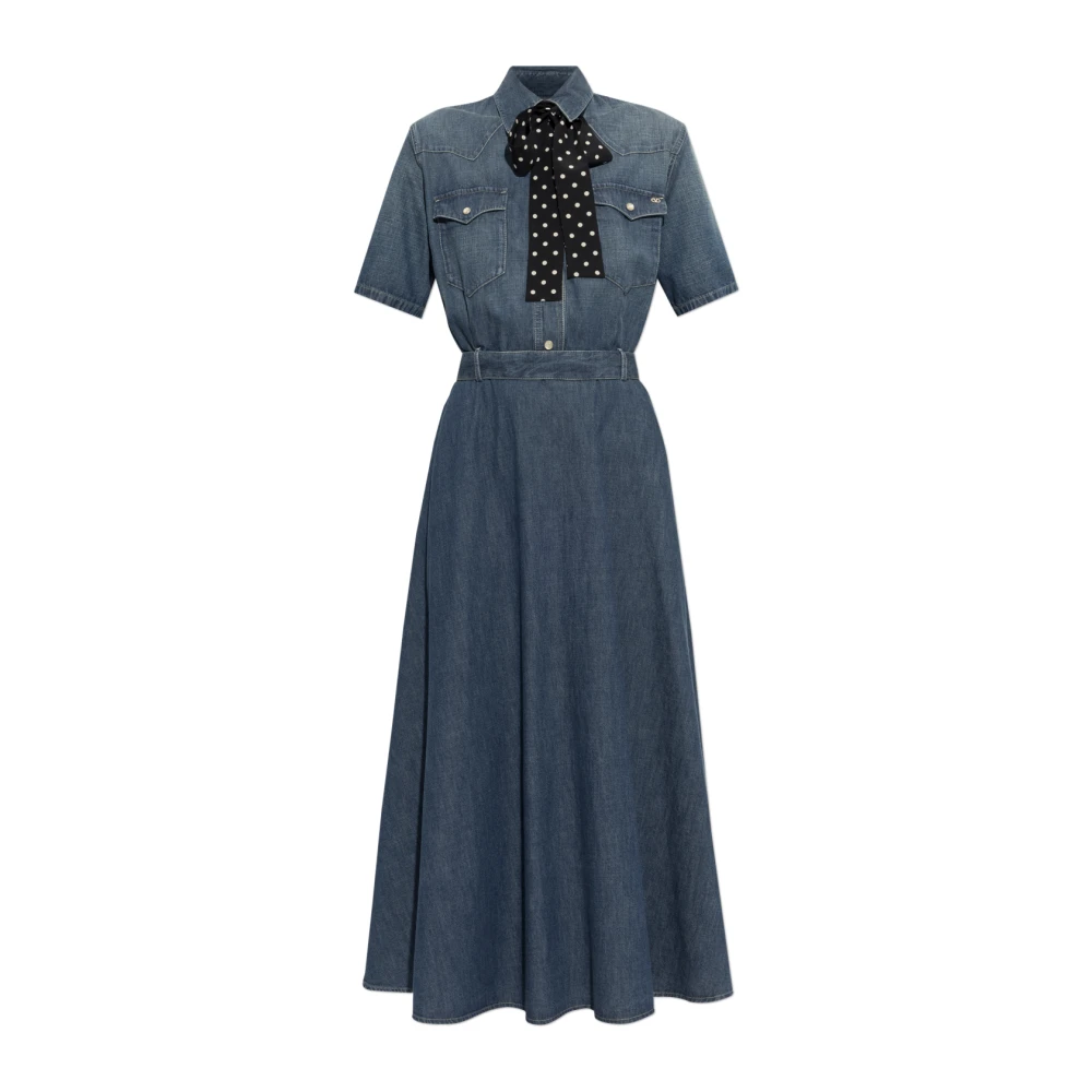 Valentino Garavani Vrouw Blauw Kleedjes Dames, S, Denim, Midi Denim Jurk