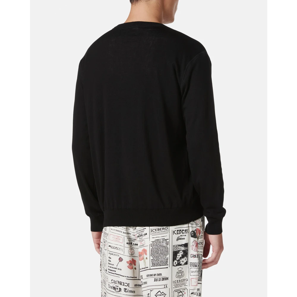 Iceberg Zwarte crewneck sweater van dubbel jacquard katoen met graphics Black Heren