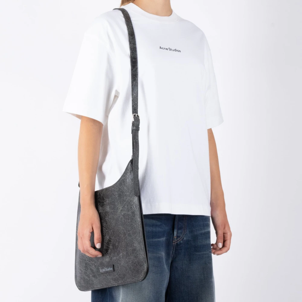 Acne Studios Zwarte leren schoudertas Black Dames