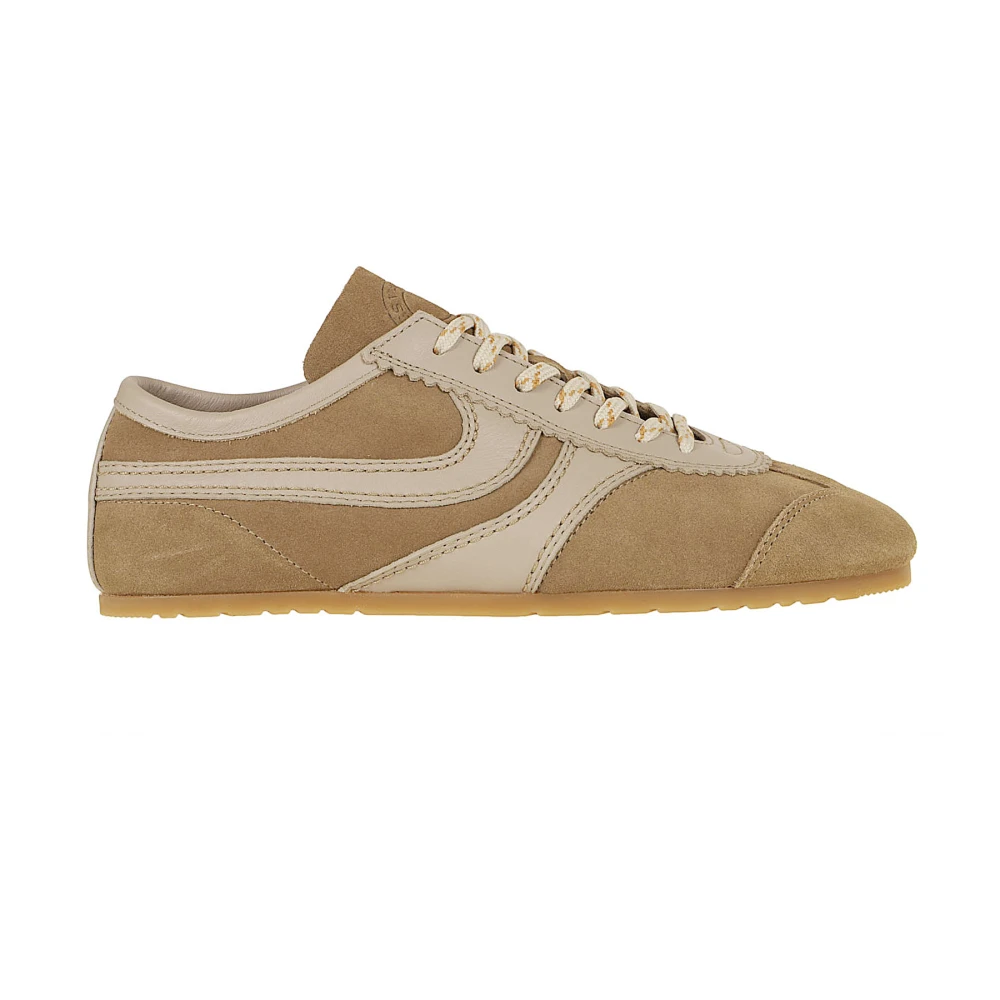 Dries Van Noten Women's Beige Sneakers, 7 Uk, Leather-Trimmed Suede Trainers