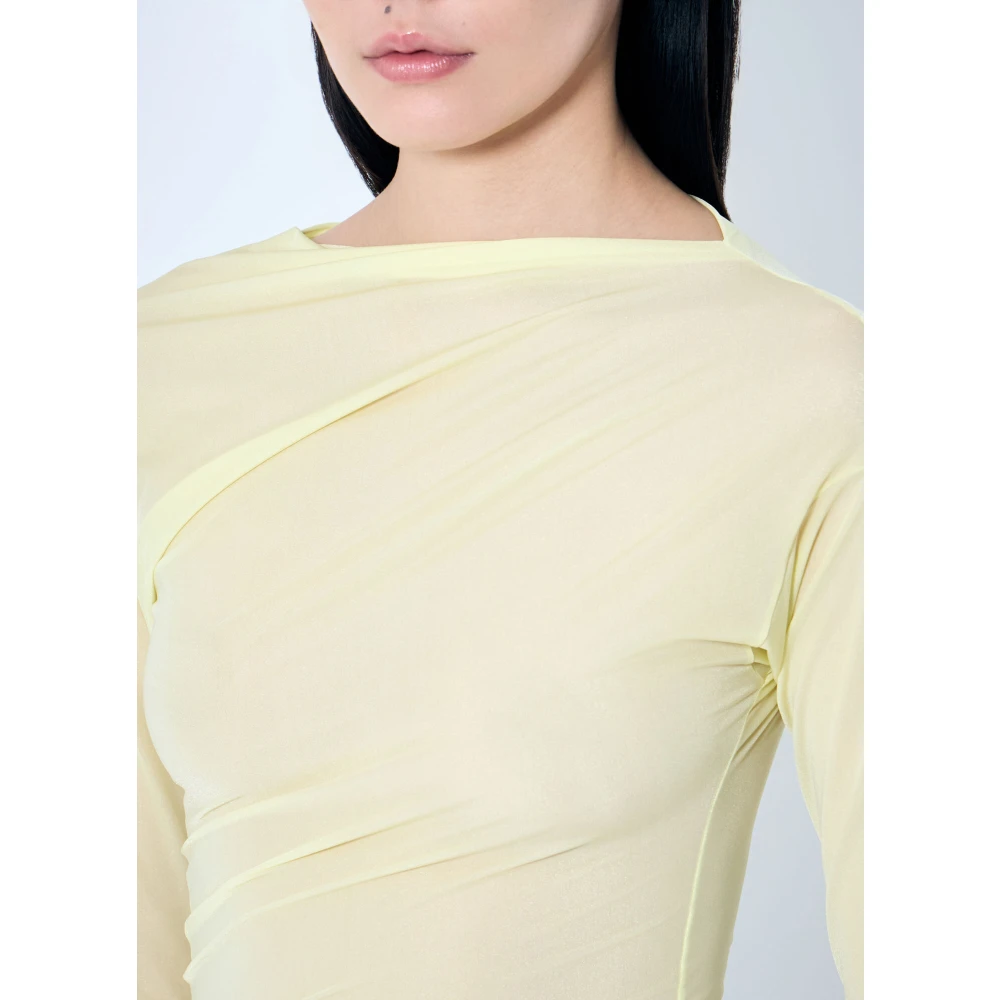 Dries Van Noten Gedrapeerd Crewneck Lange Mouw Top Yellow Dames