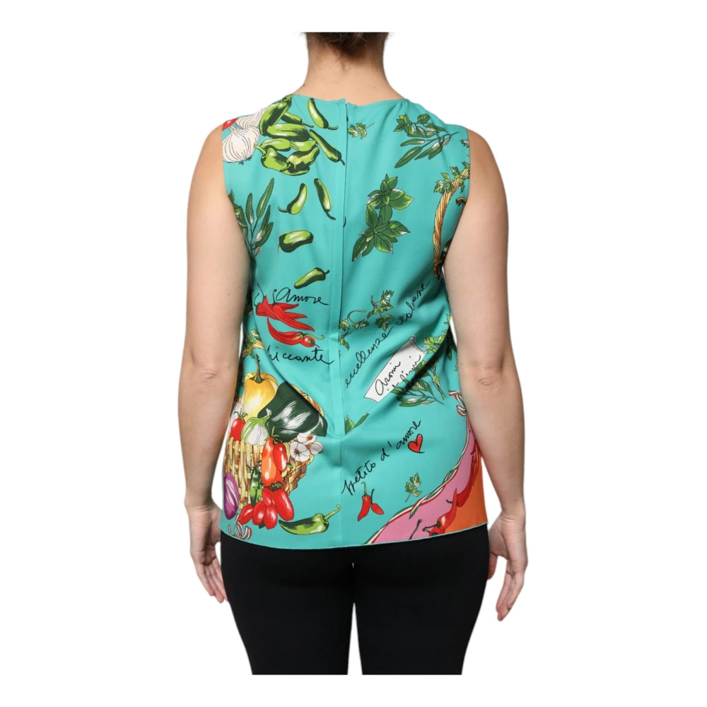 Dolce & Gabbana Groente Print Zijden Tanktop Multicolor Dames