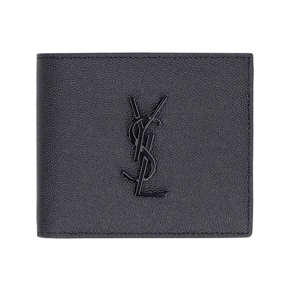 Saint Laurent Monogram Leren Portemonnee met YSL Logo Black Heren