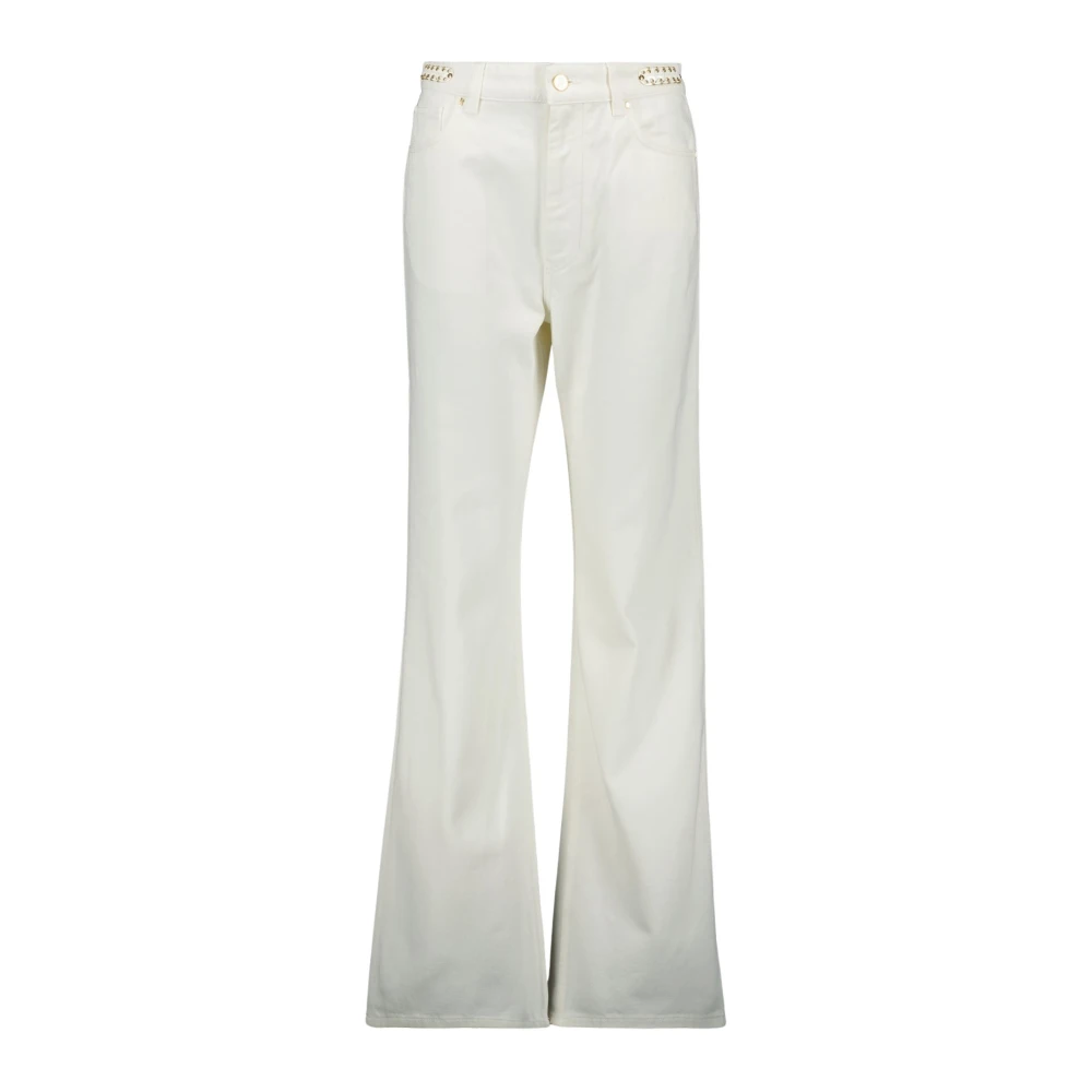 Rabanne Women's White Flare Jeans, W26, Signature Off Jeans With 1969 Discs