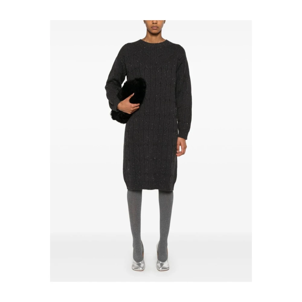 PESERICO Grijze Gebreide Midi Jurk met Lurex Gray Dames