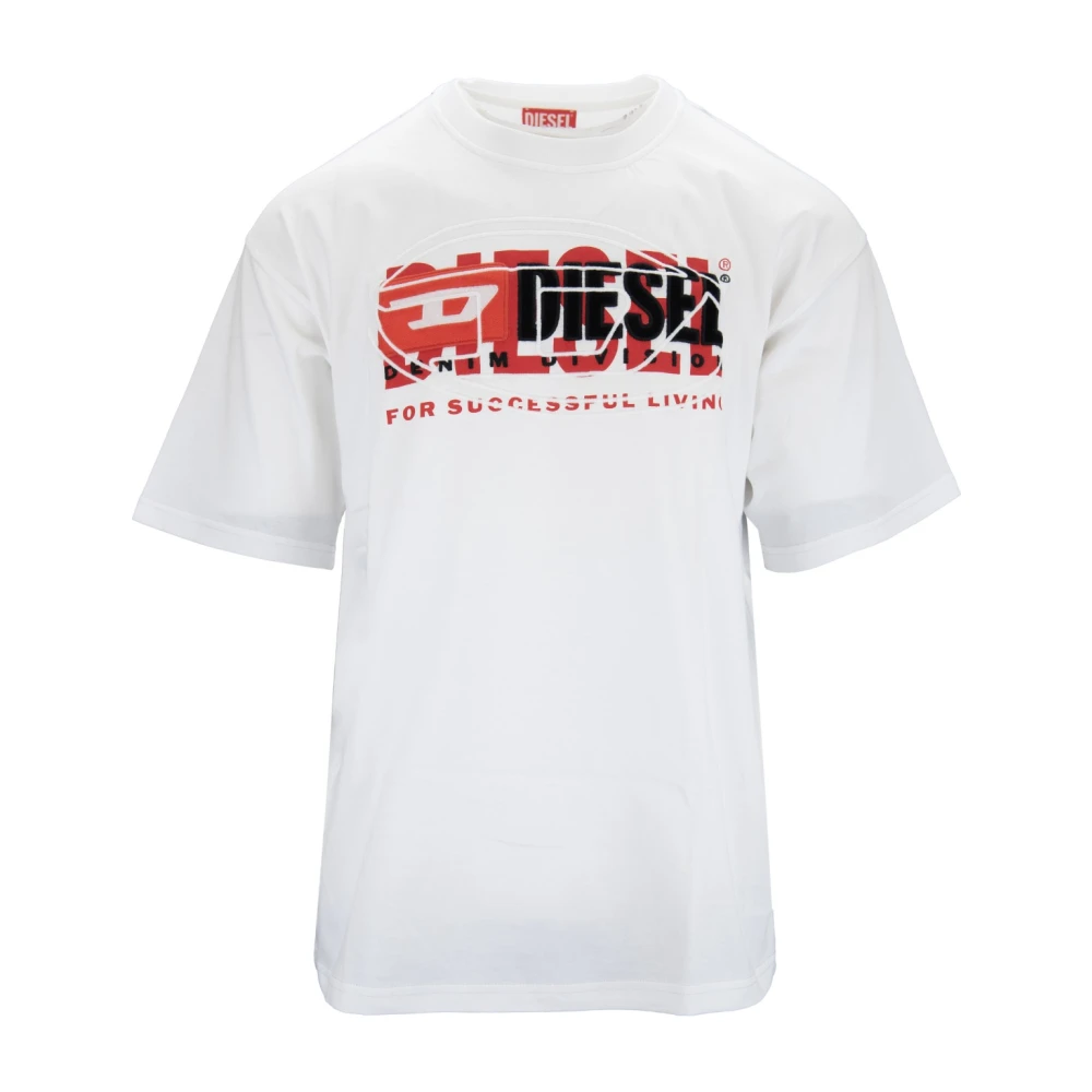 Diesel Heren T-shirt met geribbelde kraag White Heren