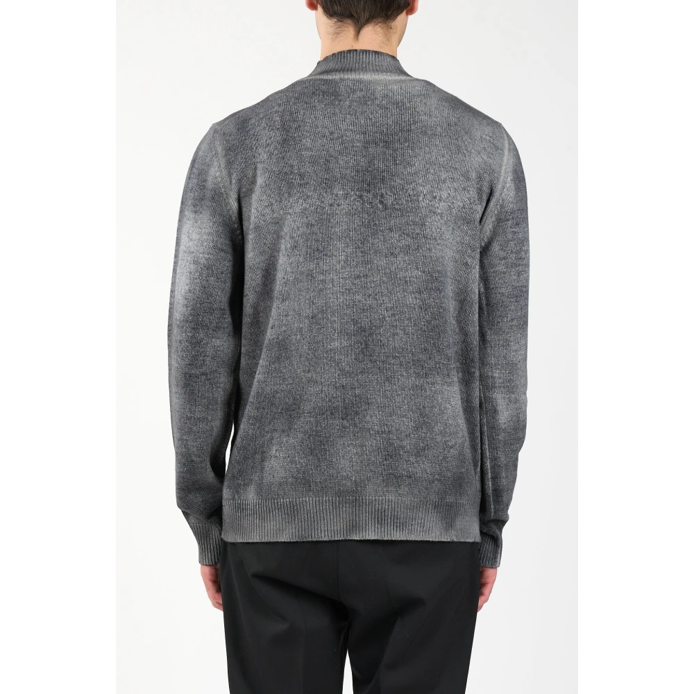 Mauro Grifoni Wollen Mix Ribbel Half-Zip Trui Black Heren