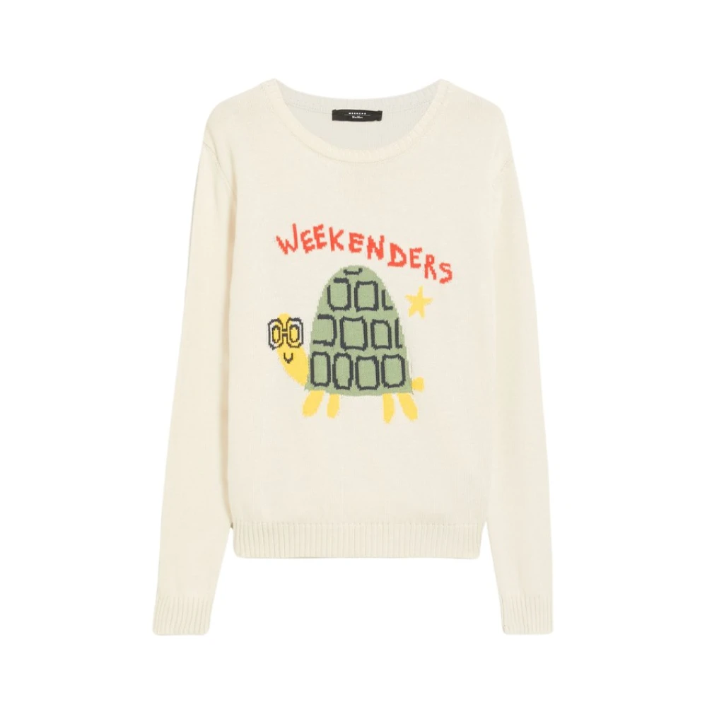 Weekend Ivory Crew Neck Sweater met Logo Print Beige Dames