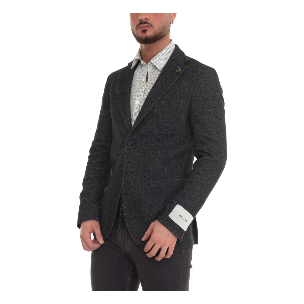 Paoloni Slim Fit Wollen Blend Jas Black Heren