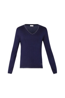 blue-v-neck-sweater-with-rhinestone-logo