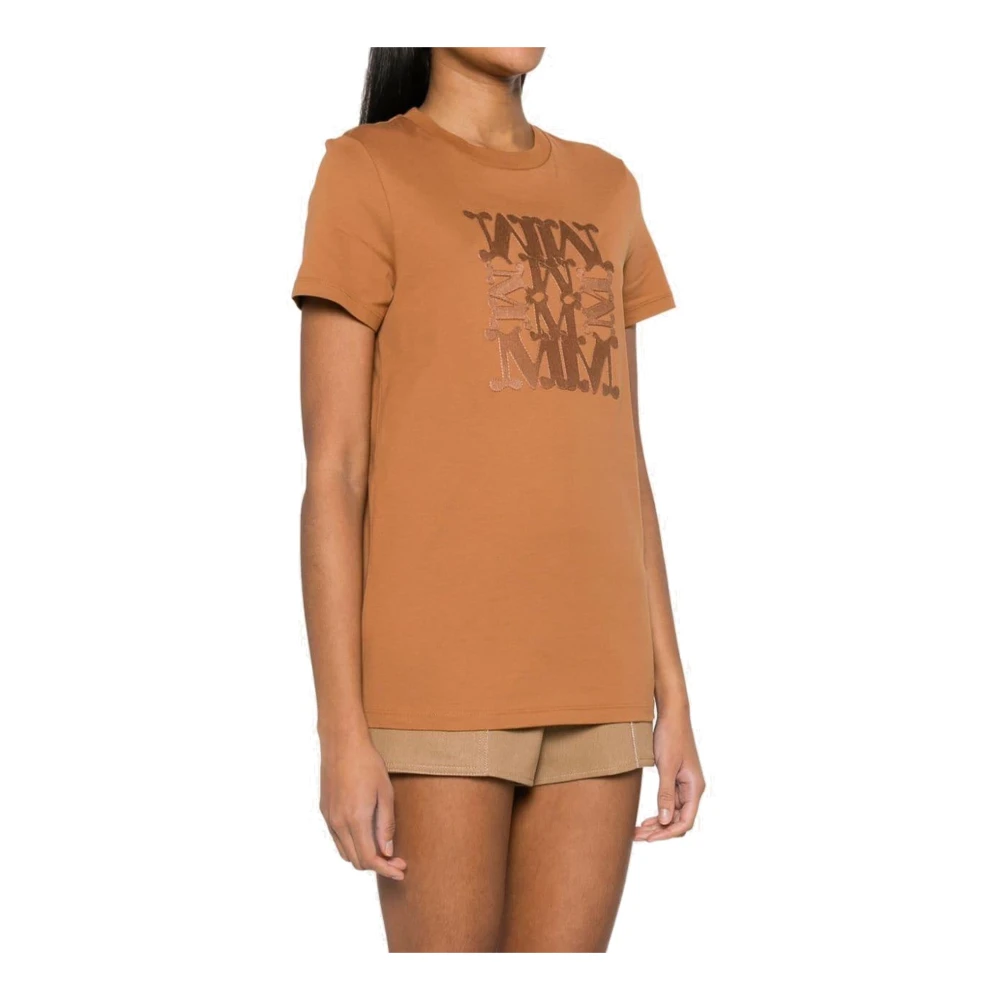 Max Mara Bruine Katoenen T-shirt met Borduurwerk Brown Dames