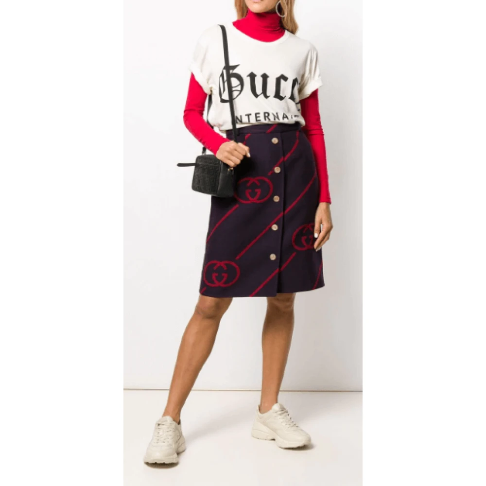 Gucci Omkeerbare wollen rok met in elkaar grijpende G`s Red Dames