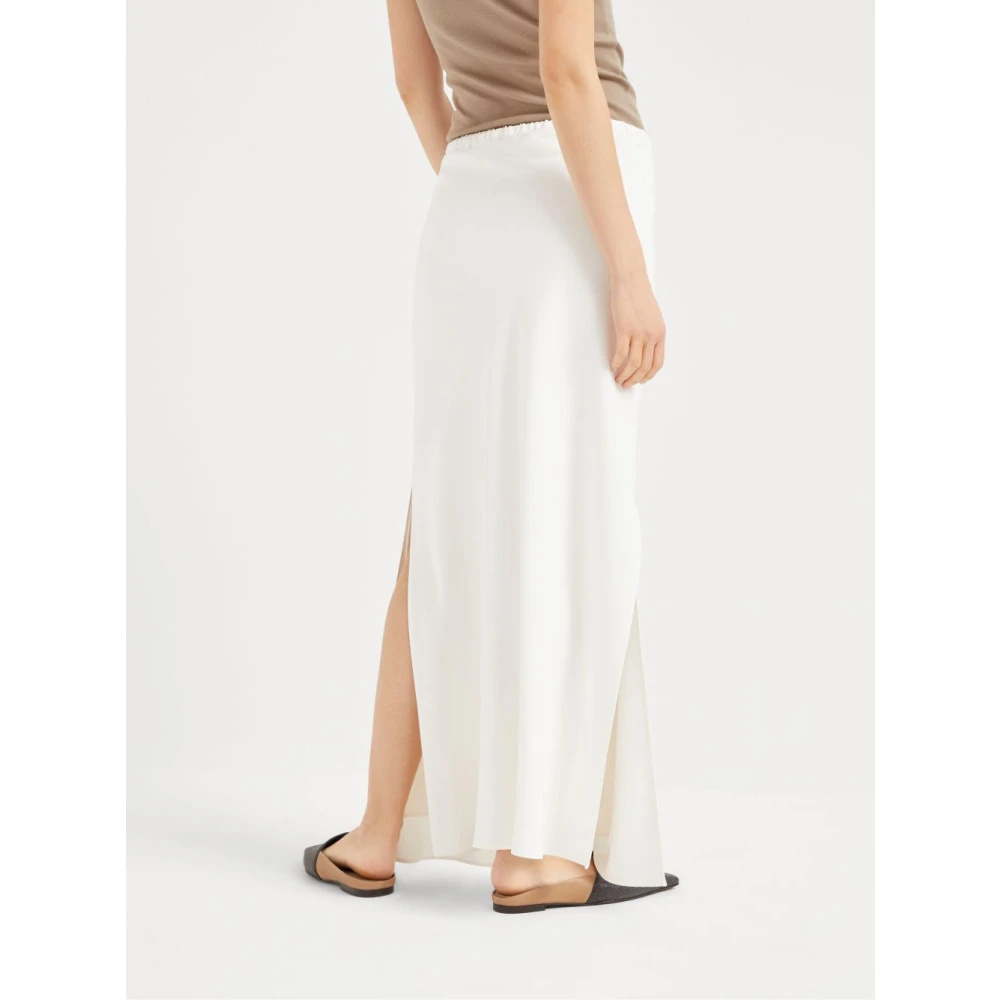 BRUNELLO CUCINELLI Witte Zijden Rok met Zijsplitten White Dames