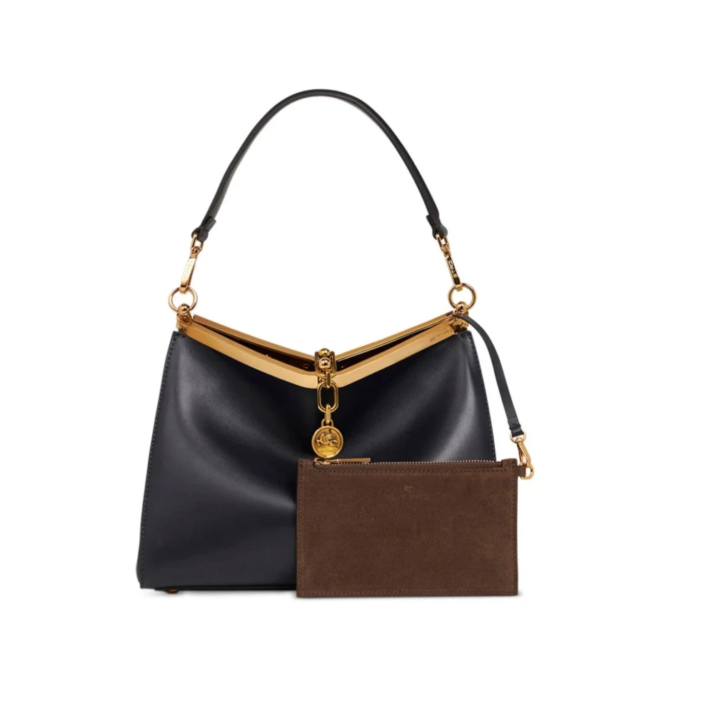 ETRO Zwarte leren schoudertas met metalen sluiting Black Dames