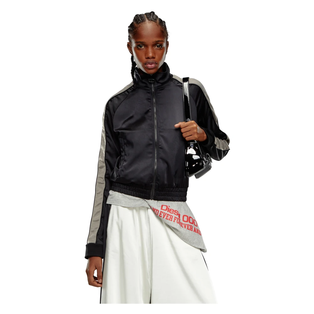 Diesel Mixed-material track jacket with side stripes Black Dames