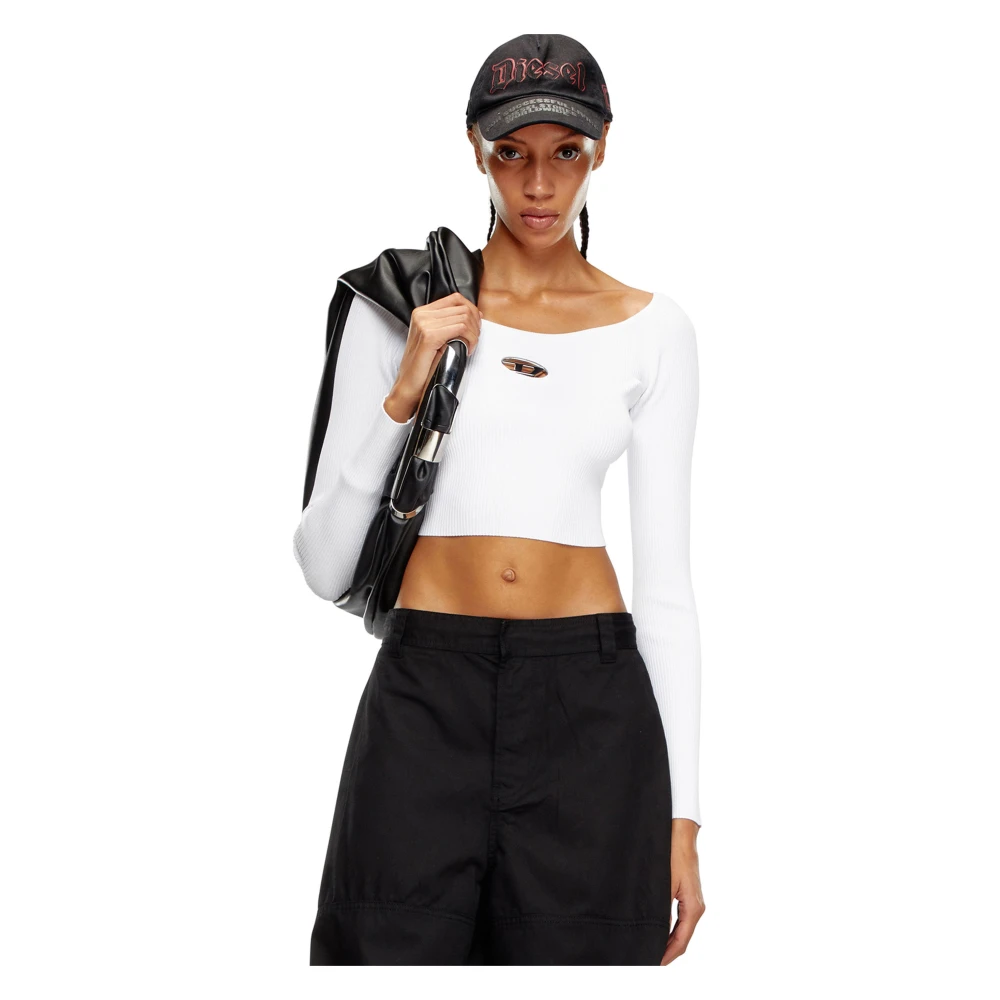 Diesel Wit Overhemd met D Metalen Plaat White Dames