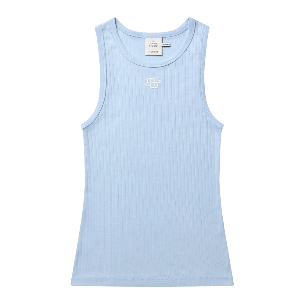 Munthe Mouwloze Top Lichtblauw Geborduurd Logo Blue Dames
