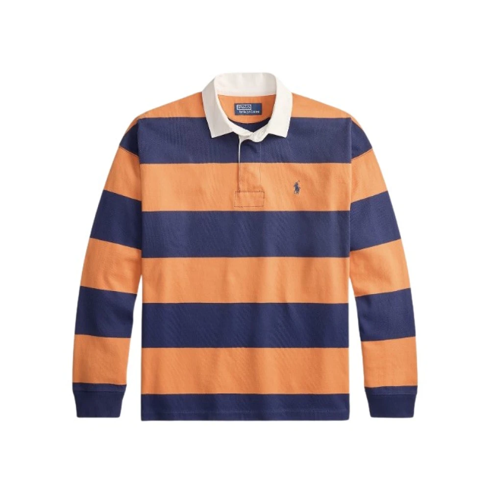 Polo Ralph Lauren Uomo Arancione/Blu Polo A Righe In Cotone Con Logo - Immagine 3