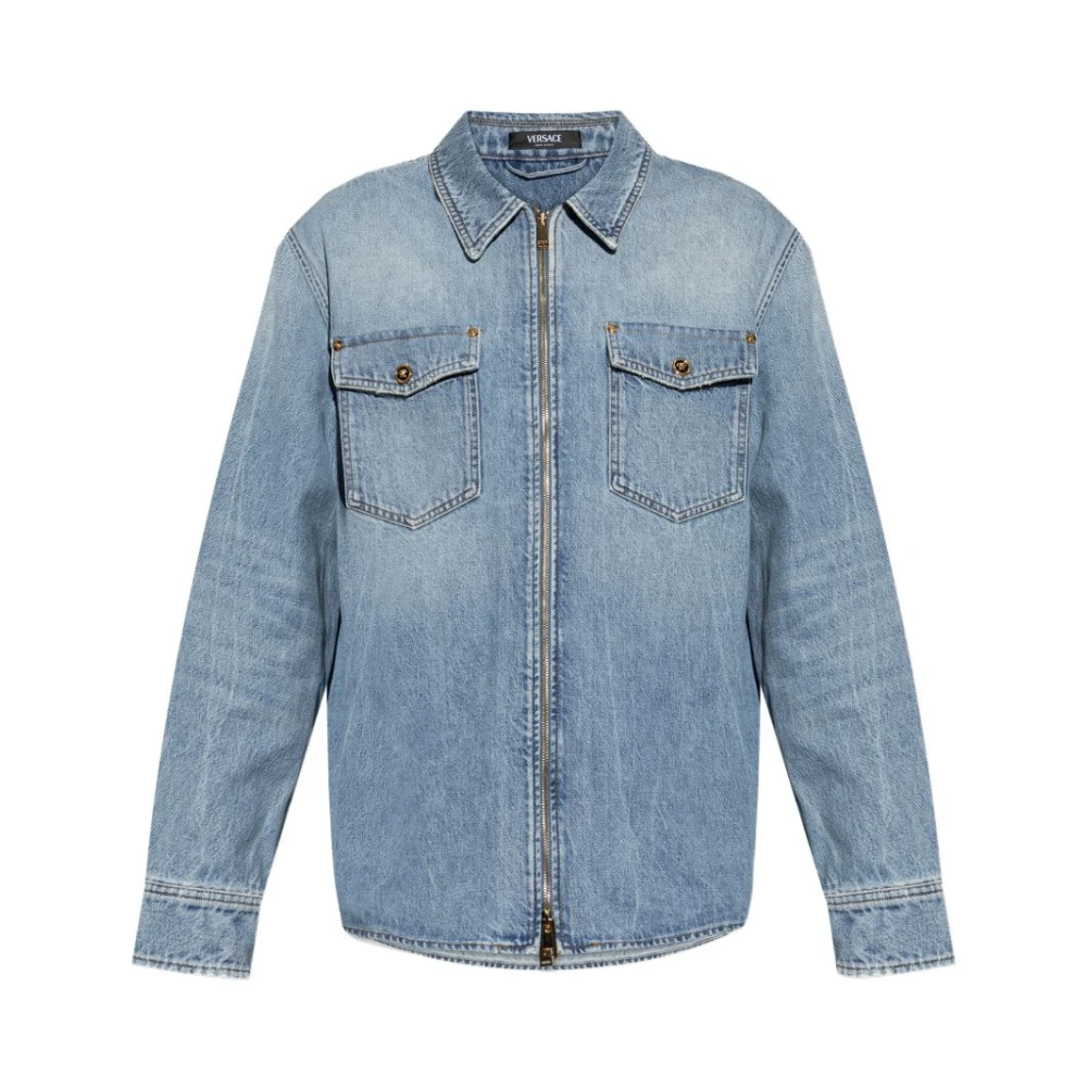 Versace Men's Blue Denim Zip Shirt