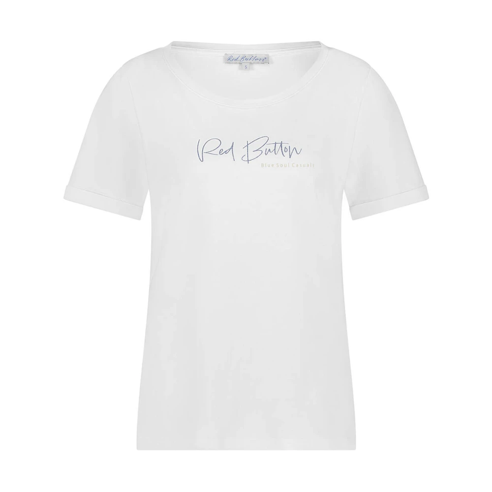 Red Button Logo T-shirt in rood White Dames