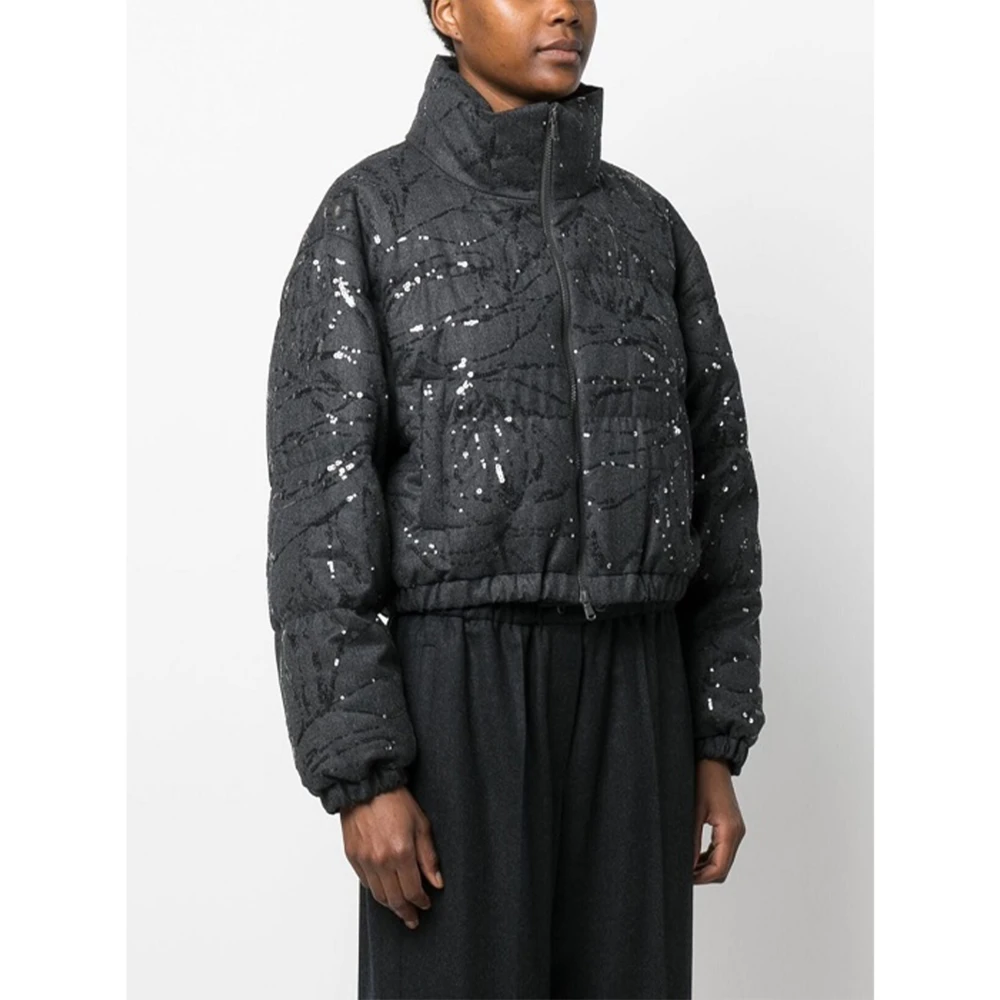 BRUNELLO CUCINELLI Grijze Wollen Flanellen Pufferjas Gray Dames